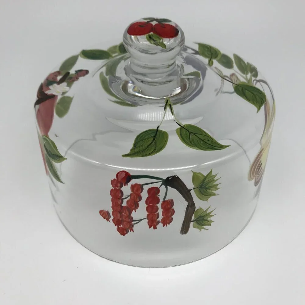 Cake Topper Hand Painted Glass Cottagecore with Fruit and Berries Entertain Host